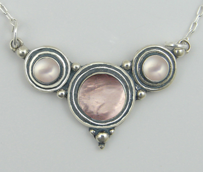 Sterling Silver Necklace Rose Quartz And Cultured Freshwater Pearl